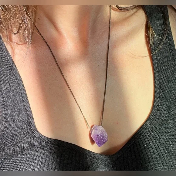 Elestial Amethyst Necklace, Vintage Mystical Magick raw amethyst pendant - Picture 5 of 7